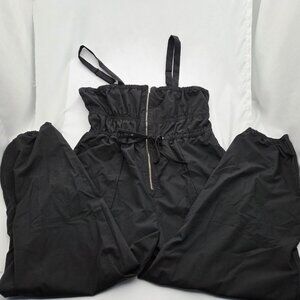 Lightweight Dressy Poly-Blend Overalls Black Jumpsuit Adjustable L